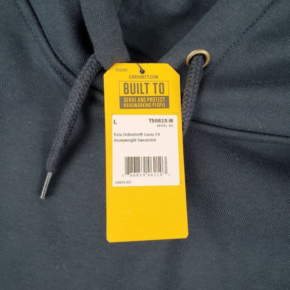 NEW Carhartt Rain Defender Large Pullover Hoodie 100615 472 Navy Blue Sweatshirt - Picture 3 of 8